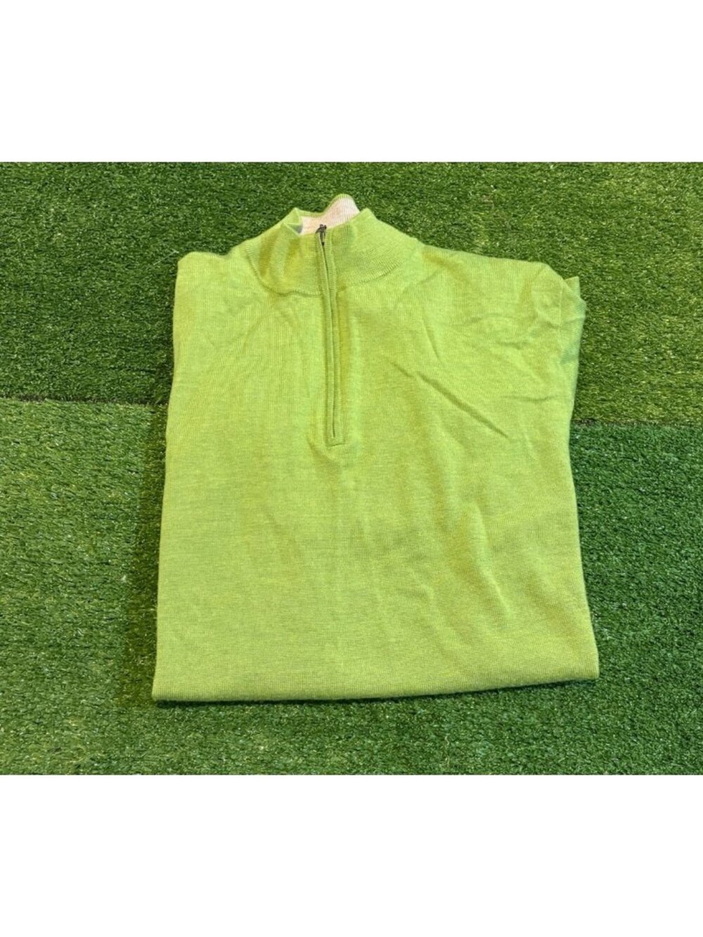 Peter Millar 1/4 zip mens large green merino wool lighweight breathable soft